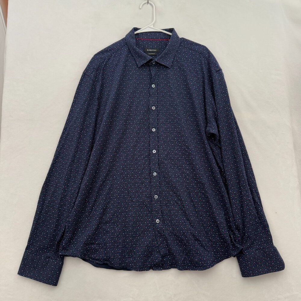 Bugatchi Shirt Mens 3XL Blue Geometric 4 Way Stretch Business Casual